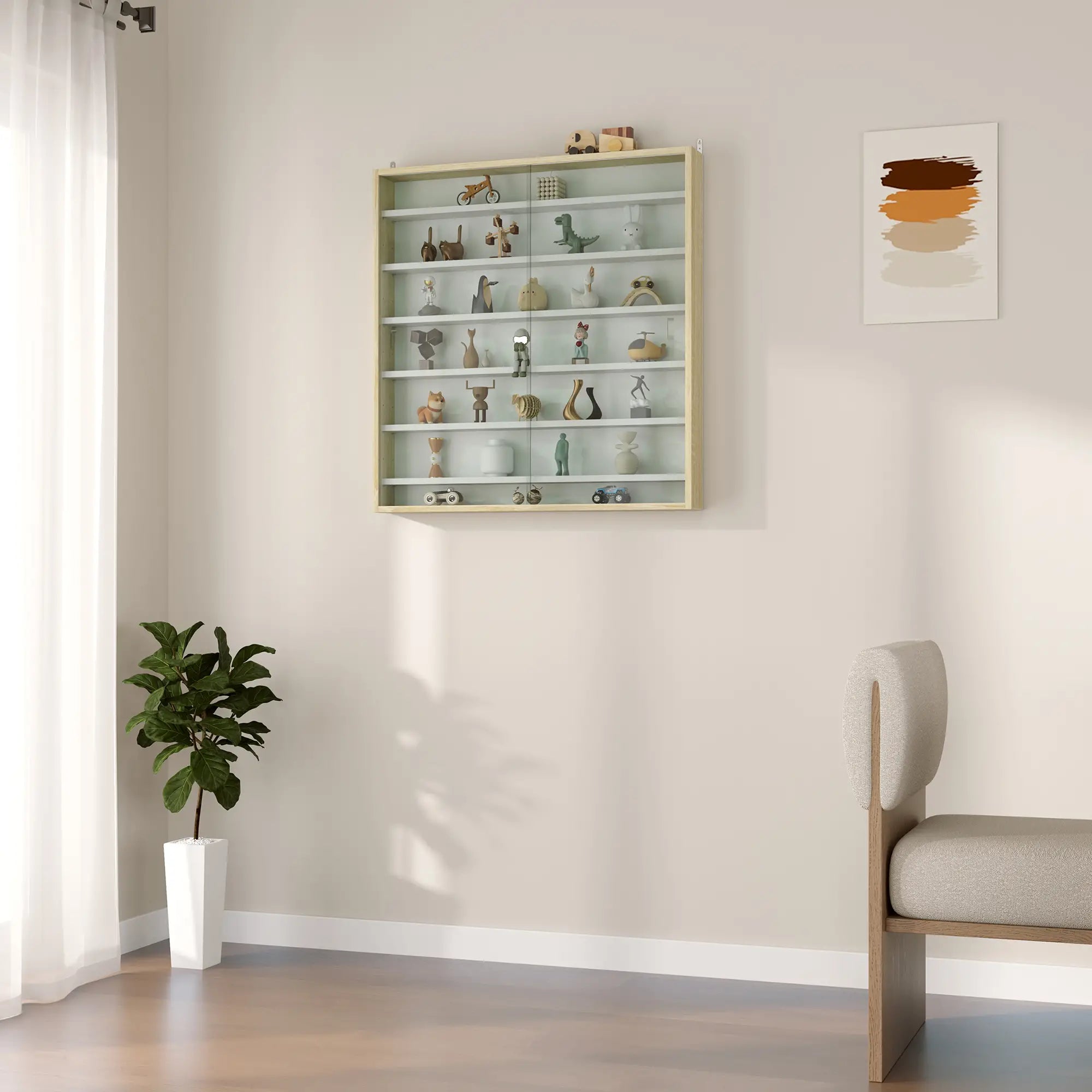 7-Tier Display Cabinet, Glass Curio Cabinet, Oak And White, White Display Bookshelves at Gallery Canada