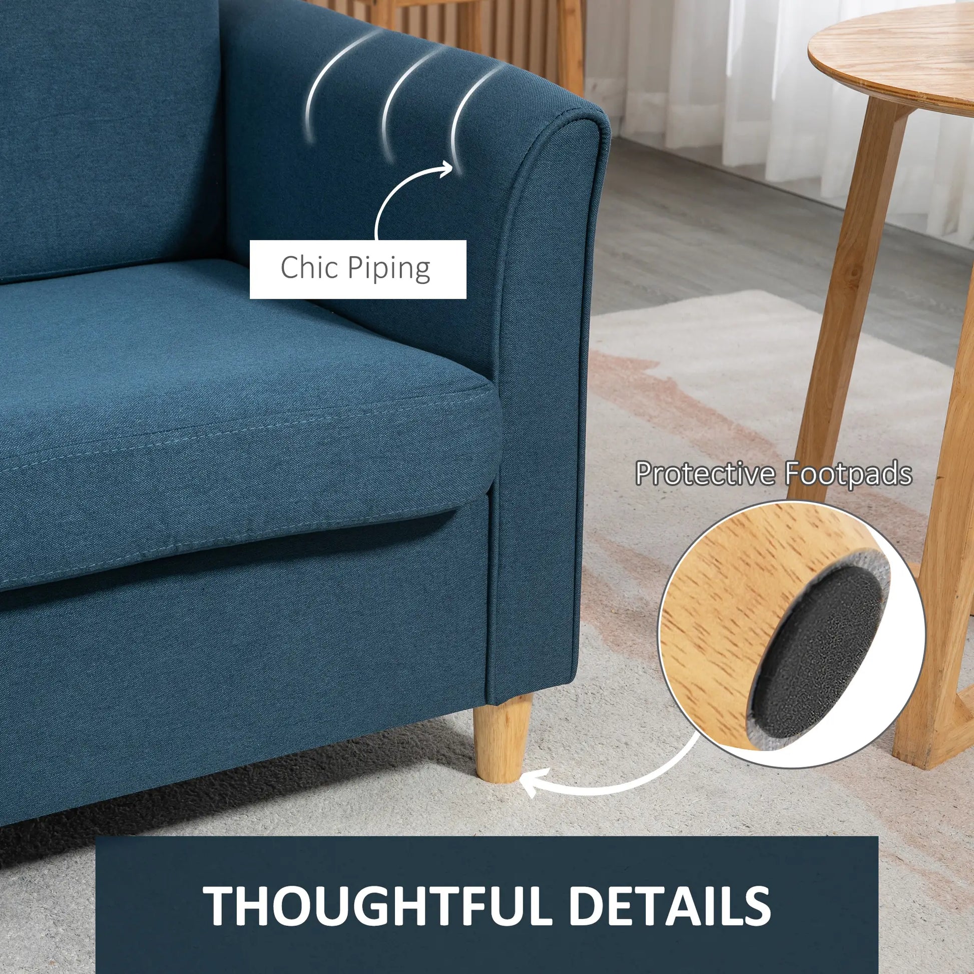 2-Seat Sofa with Armrests, Wood Legs, 2-Seater, Blue 2-Seater Sofas at Gallery Canada