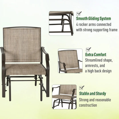 3 Piece Patio Glider Set, Outdoor Gliders, Mesh Seat, Glass Table, Mixed Brown, Brown Outdoor Gliders at Gallery Canada