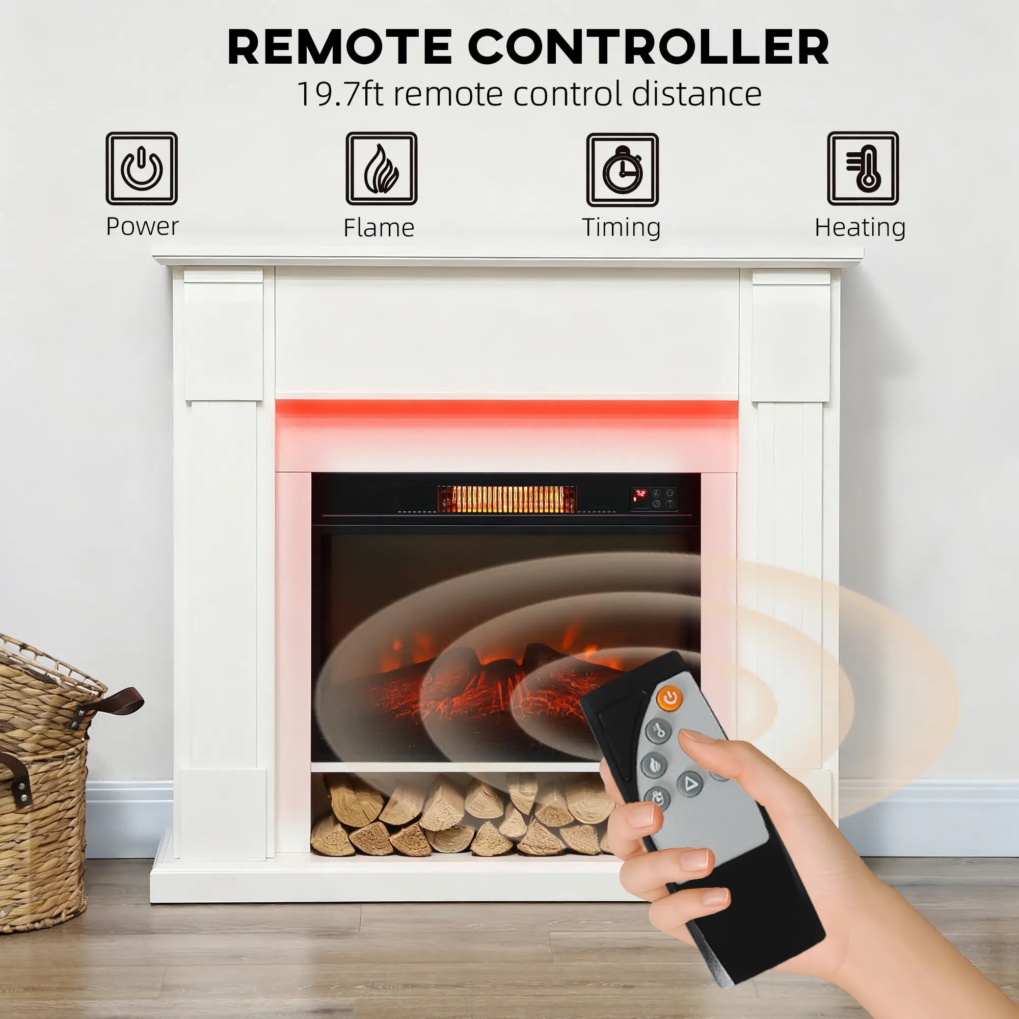 41 Inch Electric Fireplace with Mantel, 1400W Heater, Adjustable 3D Flame, White Electric Fireplaces at Gallery Canada