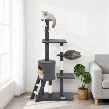 53 Inch Cat Tree Tower, Scratching Posts, Condo, Perches, Dark Grey Cat Towers at Gallery Canada