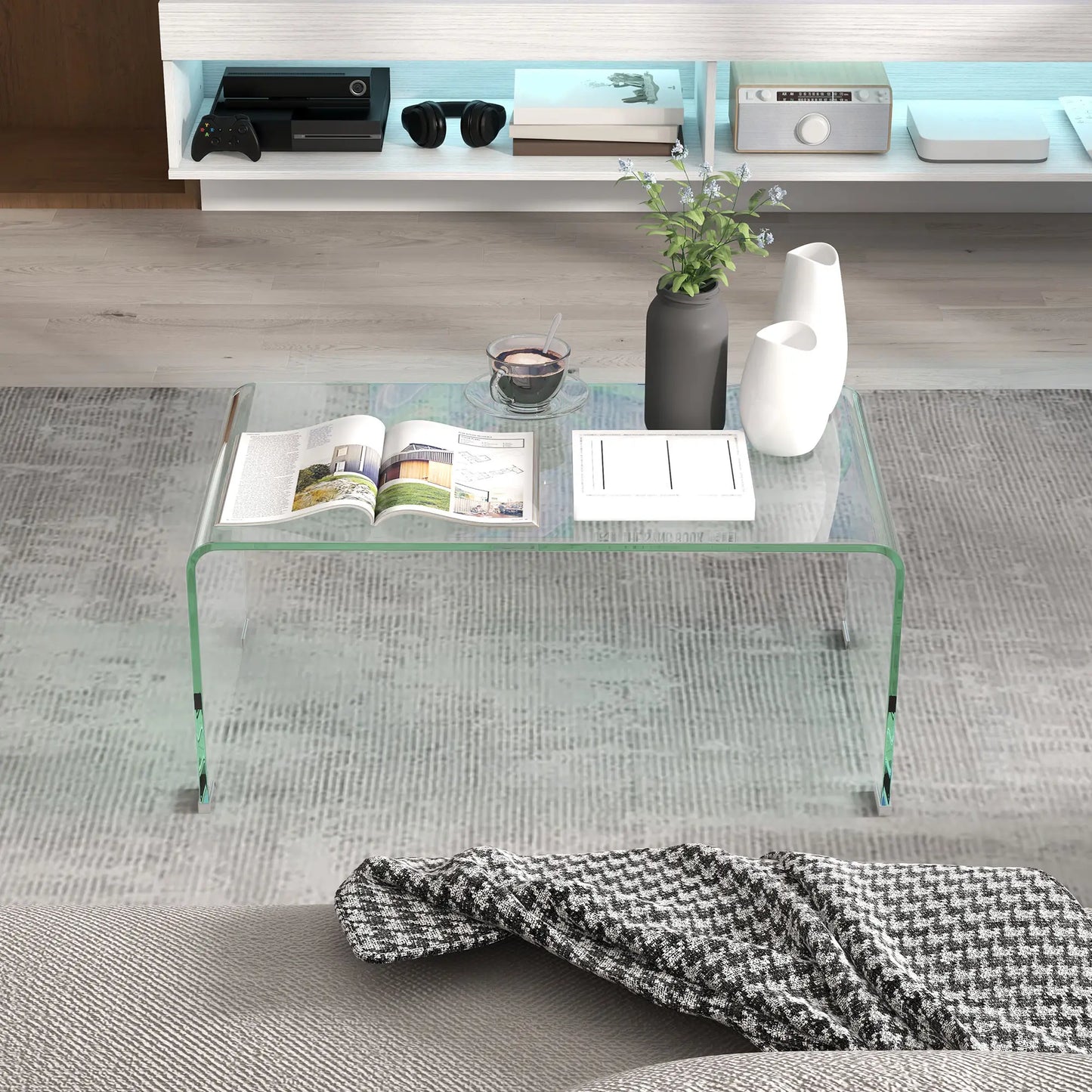 Clear Glass Coffee Table, Modern Rectangle Living Room Table, Safe Rounded Edges Coffee Tables at Gallery Canada