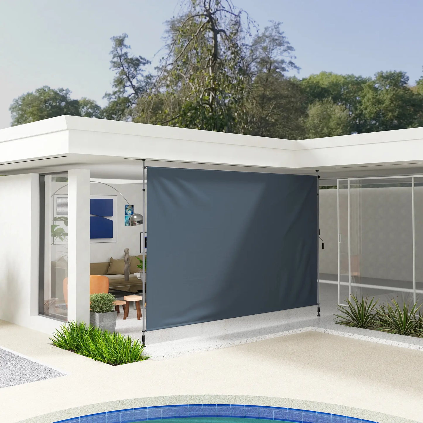 13' x 10' Manual Retractable Patio Awning, UPF30+ Water-Resistant, Dark Grey Patio Awnings at Gallery Canada