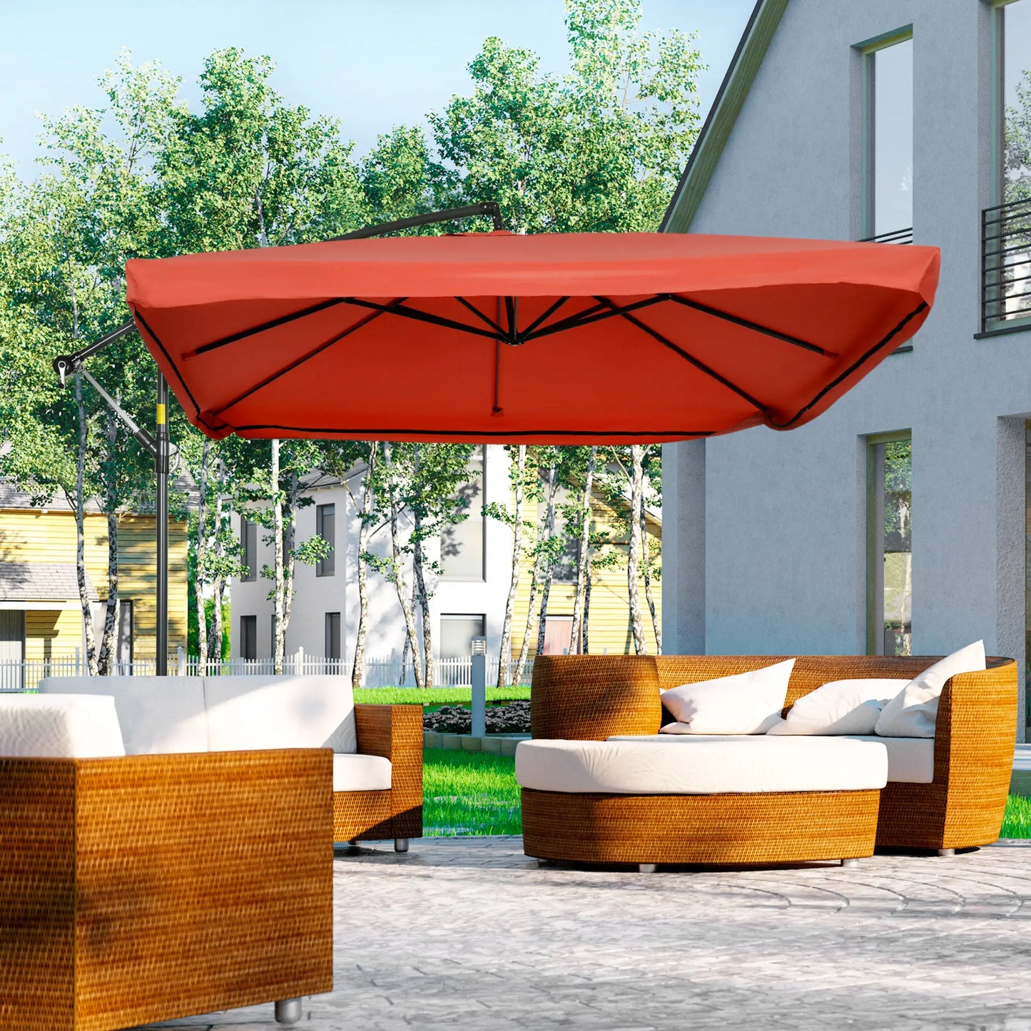 Offset Patio Umbrella, Adjustable Cantilever Canopy, Wine Red Cantilever Umbrellas at Gallery Canada