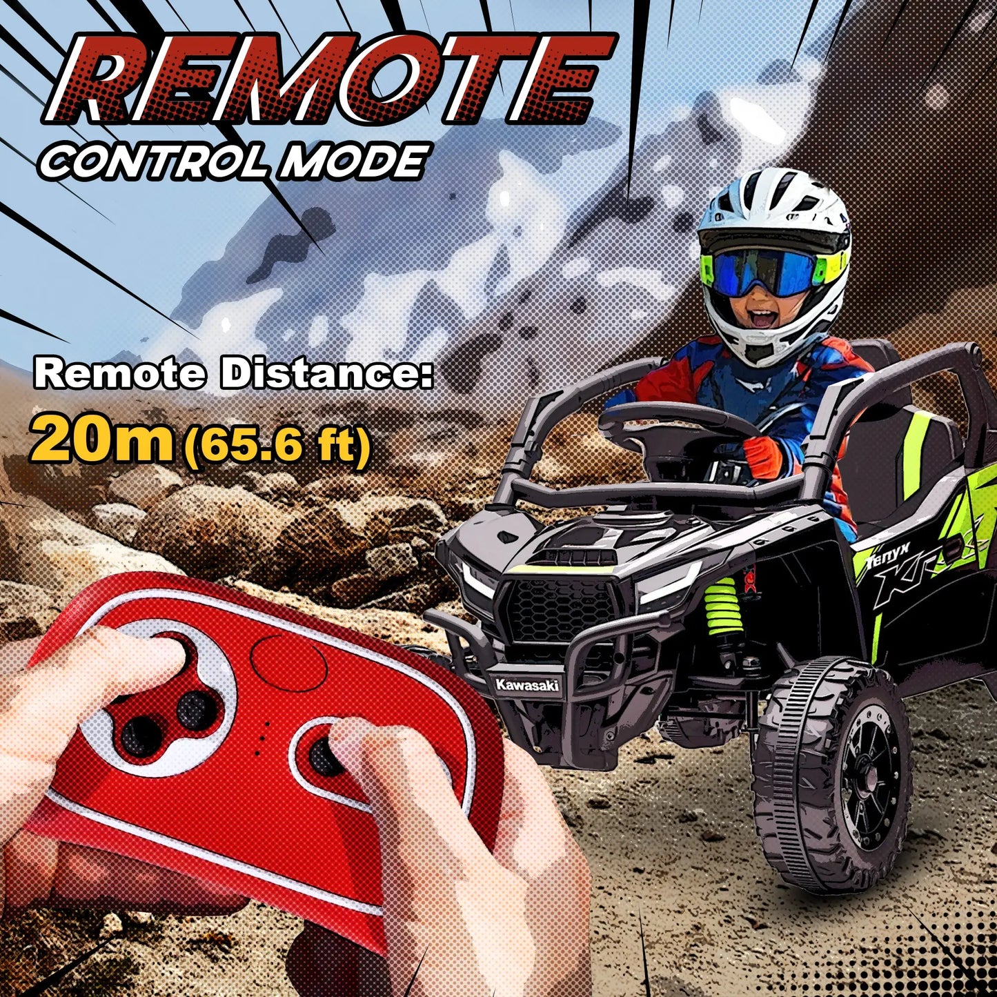 Camion à conduire 12V, Kawasaki Teryx Krx 2WD, Noir, Noir