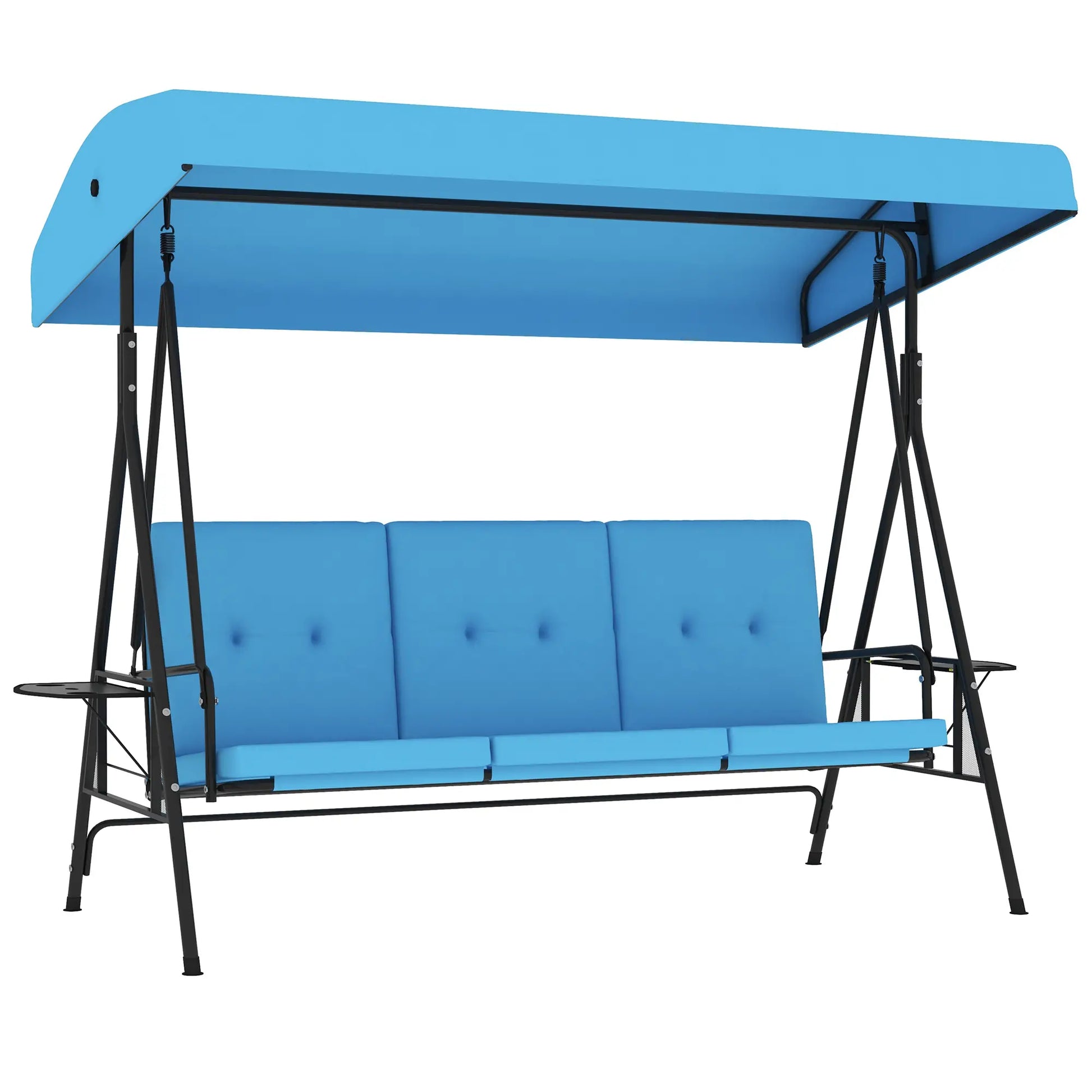 3-Seat Outdoor Porch Swing with Canopy, Side Tray, Cushion, Blue Patio Swings with Stand at Gallery Canada