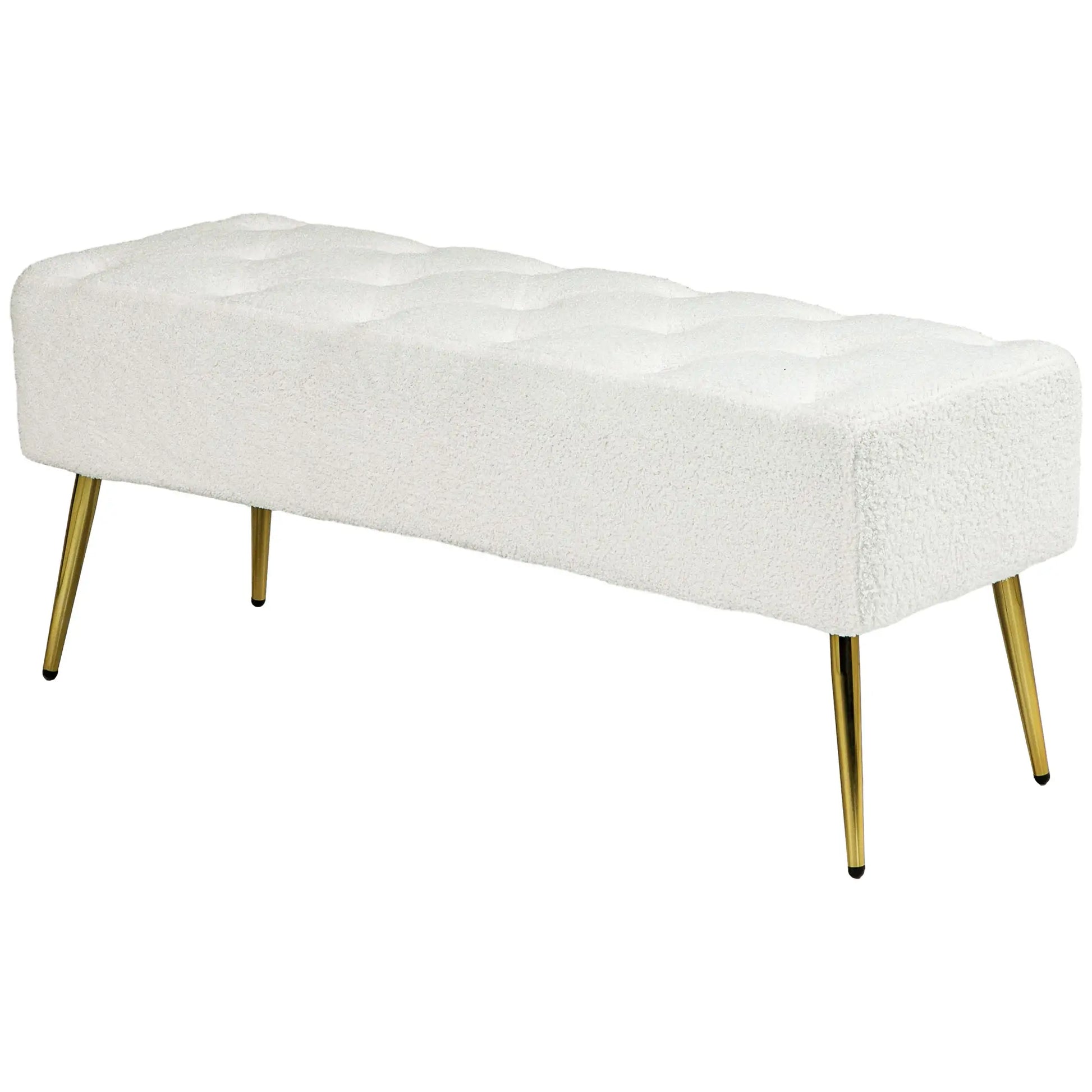 44" Lamb's Wool Upholstered Bedroom Bench, Thick Padded Cushion, Cream White Storage Ottomans & Benches Cream at Gallery Canada