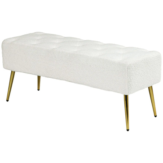 44" Lamb's Wool Upholstered Bedroom Bench, Thick Padded Cushion, Cream White Storage Ottomans & Benches Cream at Gallery Canada