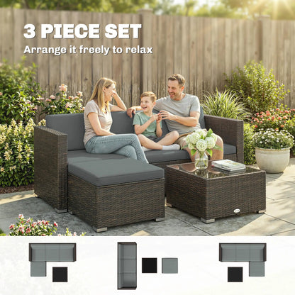 3 Piece Patio Furniture Set With Cushions, Outdoor PE Rattan Wicker, Dark Grey Patio Furniture Sets at Gallery Canada