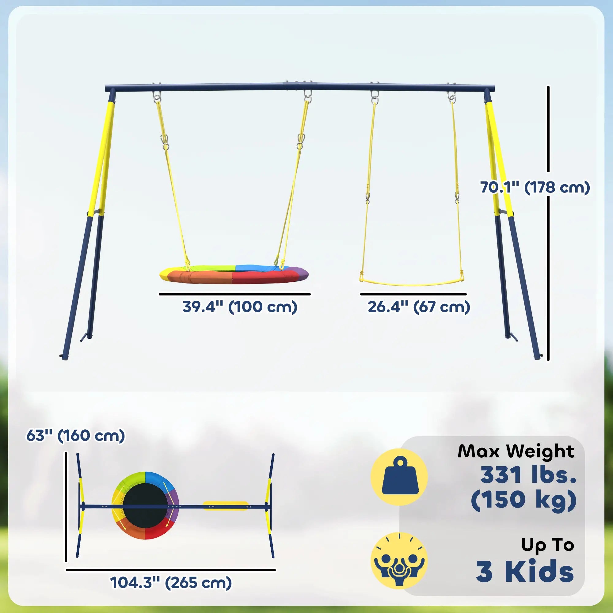 Kids Swing Set With Double Swings, Adjustable Ropes, Metal Frame Gym Sets & Swings at Gallery Canada