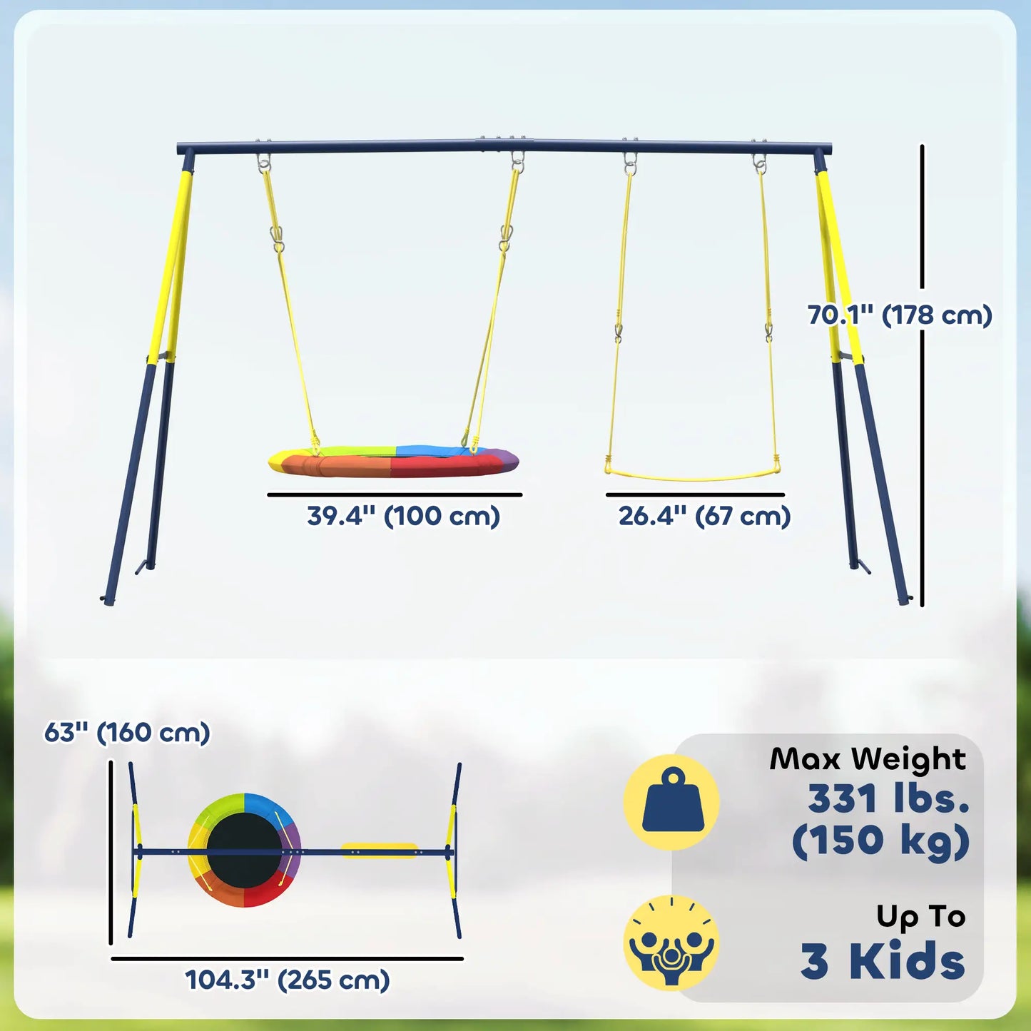 Kids Swing Set With Double Swings, Adjustable Ropes, Metal Frame Gym Sets & Swings at Gallery Canada