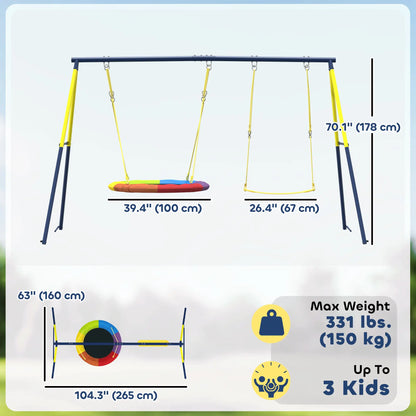 Kids Swing Set With Double Swings, Adjustable Ropes, Metal Frame Gym Sets & Swings at Gallery Canada