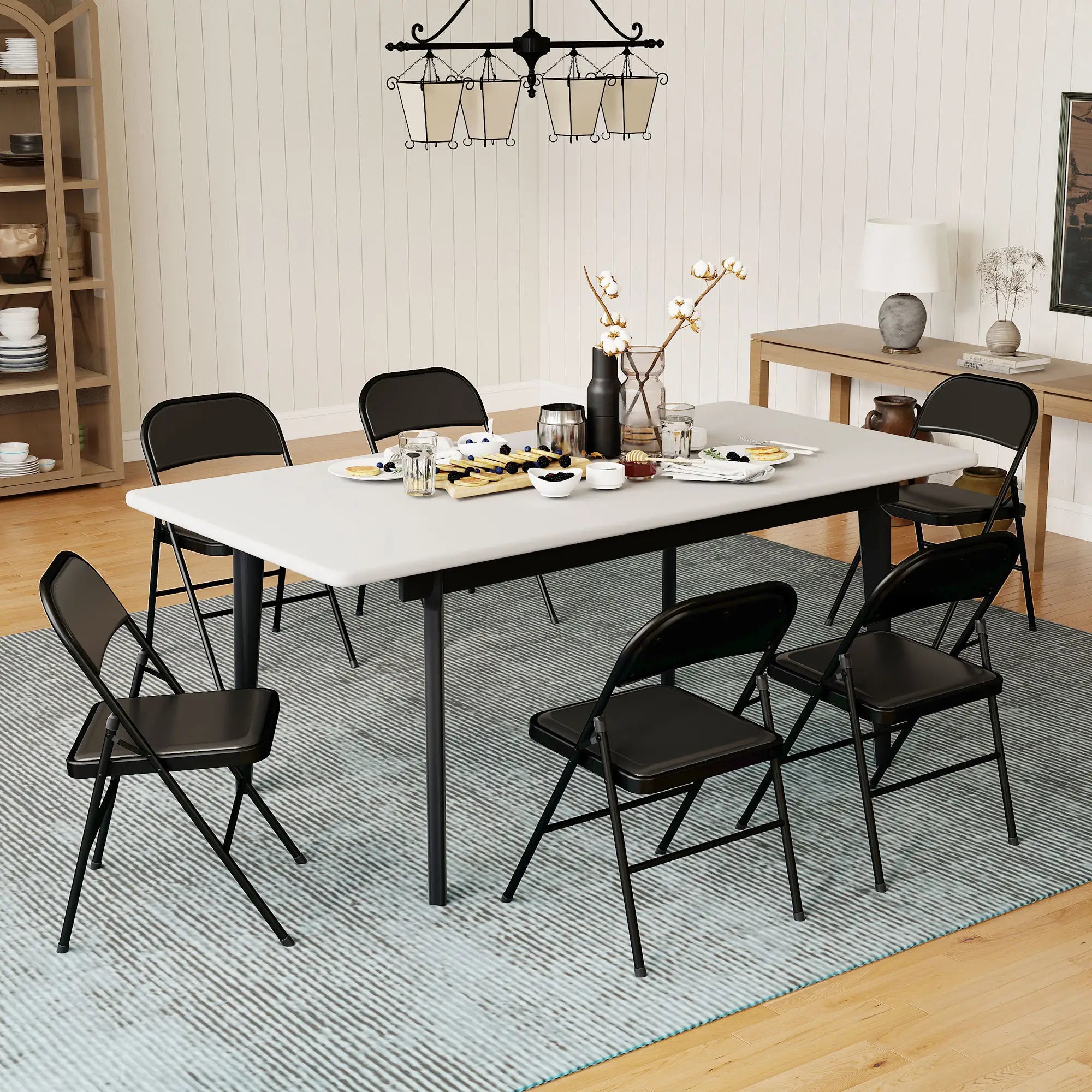 Set of 6 Metal Foldable Chairs, Linen Padded with Cushion Seat, Black Dining Chairs at Gallery Canada