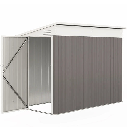4' x 8' Outdoor Storage Shed, Metal Tool Shed, Lockable Door, Light Grey