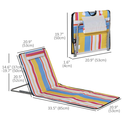 Set of 2 Beach Lounge Chairs, Padded Folding Mat, Adjustable Back, Steel Frame, Head Pillow, Carry Bag, Colorful Stripes, Colorful Beach Accessories at Gallery Canada