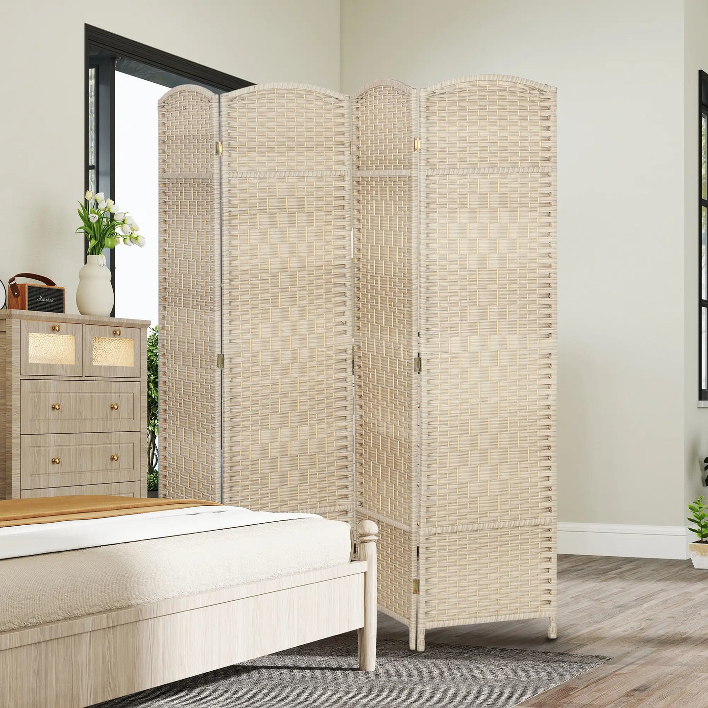 6 Ft Tall Folding Room Divider, 4 Panel Privacy Screen, Light Oak Room Dividers at Gallery Canada
