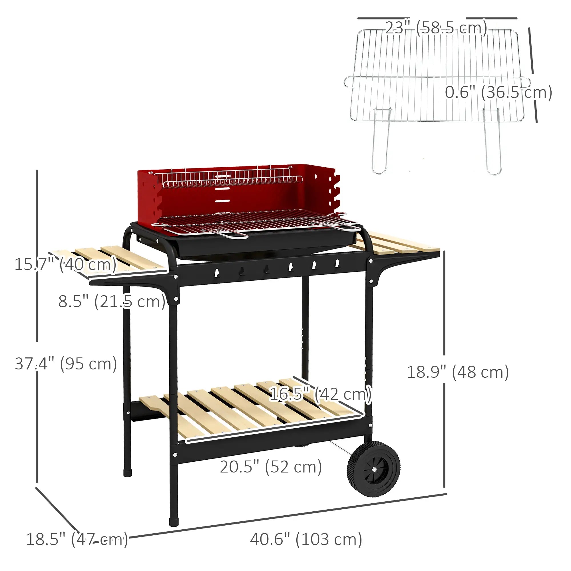 Charcoal Barbecue Grill, Adjustable Height, Portable BBQ Trolley, Red Charcoal BBQ Grils at Gallery Canada