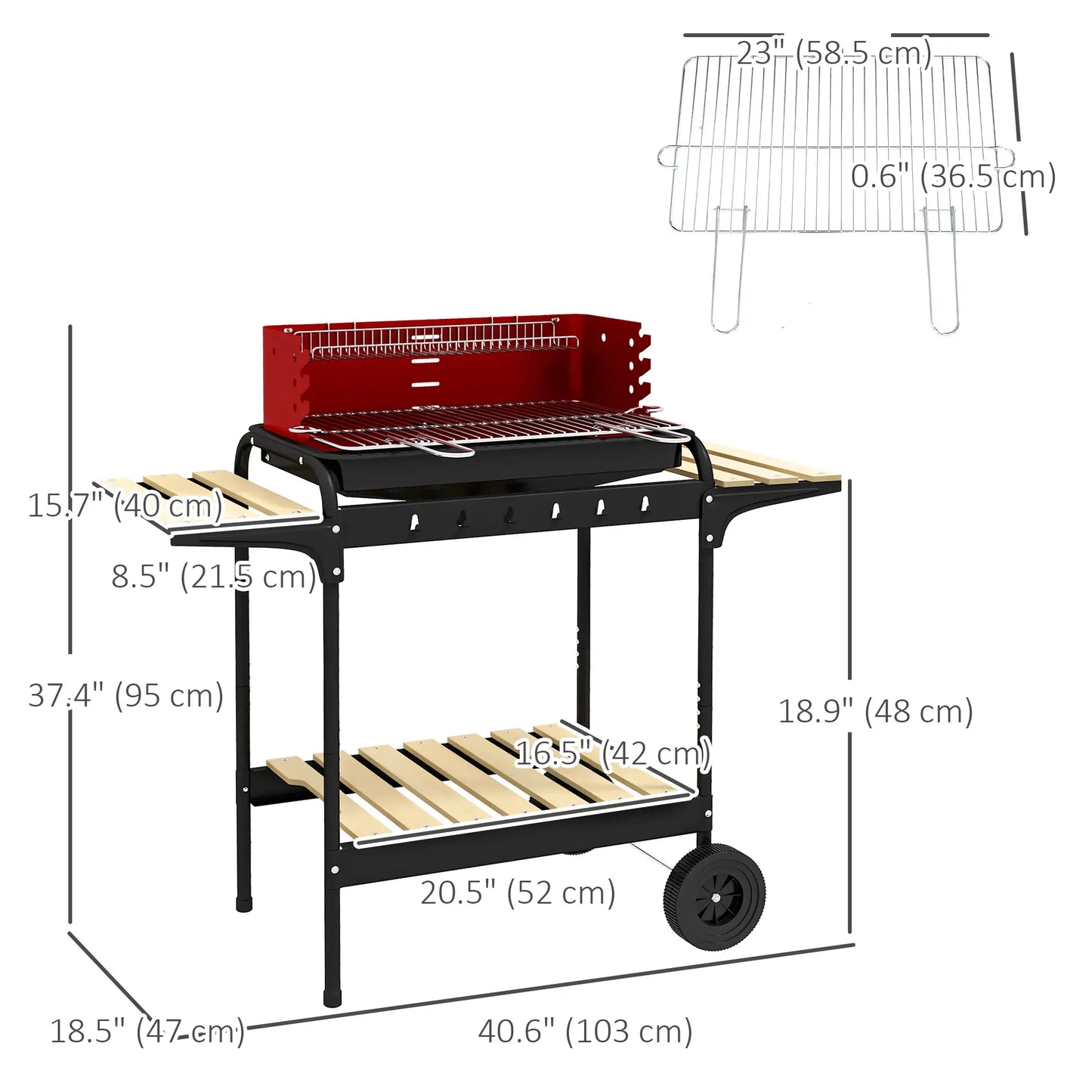Charcoal Barbecue Grill, Adjustable Height, Portable BBQ Trolley, Red Charcoal BBQ Grils at Gallery Canada