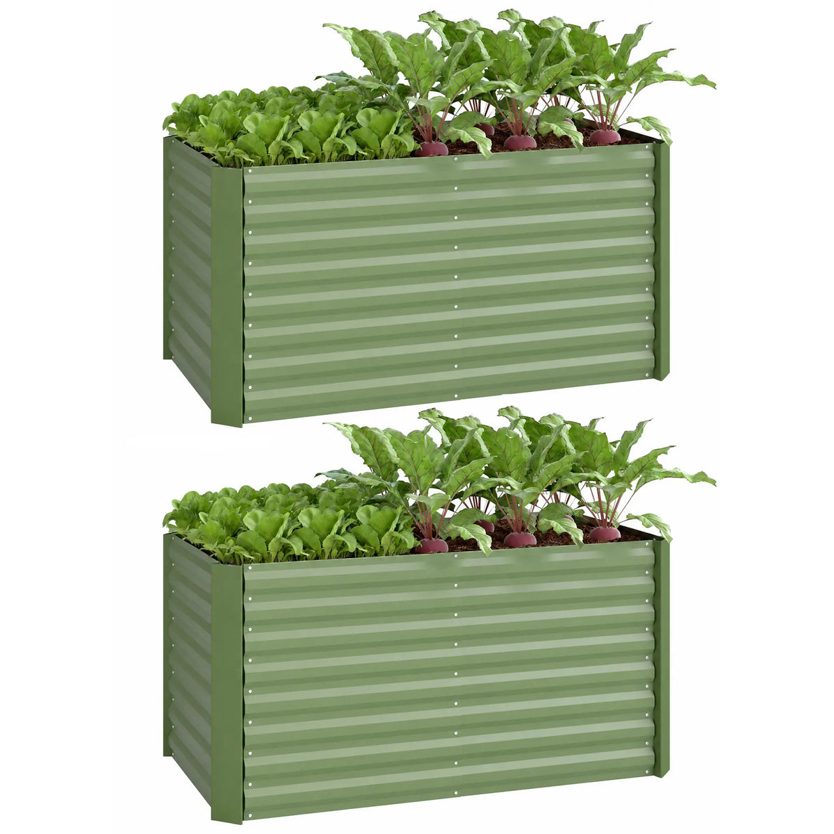 Galvanized Metal Planters Set, 4' x 2' x 2' Raised Garden Bed, Light Green Galvanized Planter Boxes at Gallery Canada