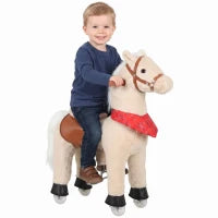 Kids Ride On Horse Toy, Plush Pony, Light Brown