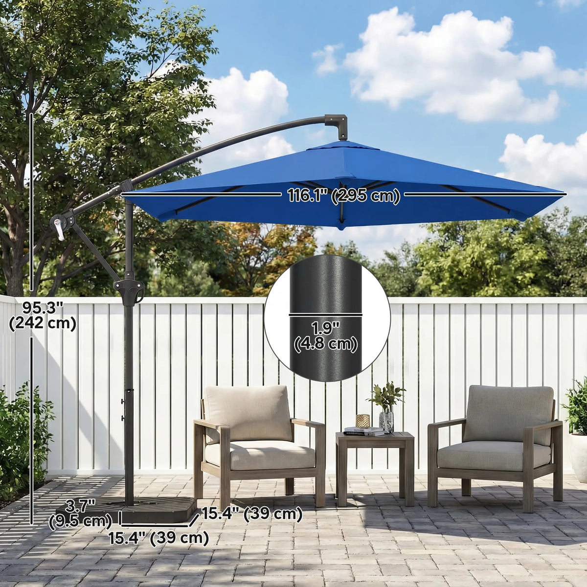 9.7 ft Offset Patio Umbrella, Water/Sand Fillable Weights, Navy Blue Offset Cantilever Umbrellas at Gallery Canada