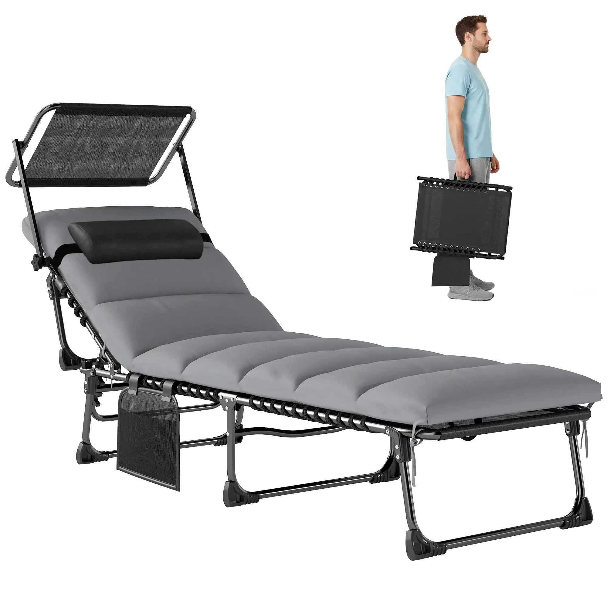 Outdoor Folding Chaise Lounge, 5-Level Adjustable Back, Cushion Lounger Chairs at Gallery Canada