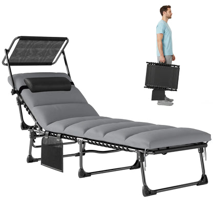 Outdoor Folding Chaise Lounge, 5-Level Adjustable Back, Cushion Lounger Chairs at Gallery Canada