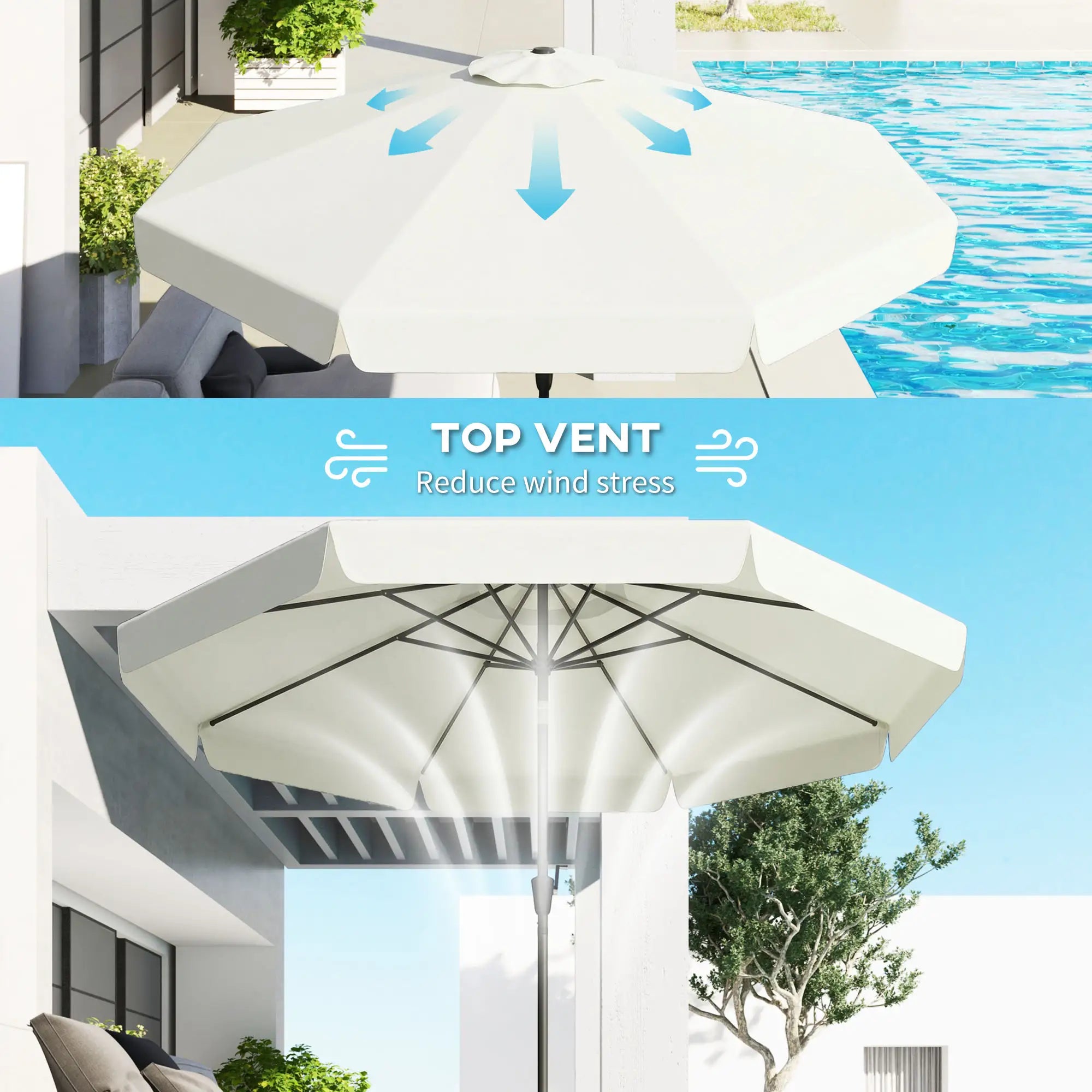 8.5 ft Round Patio Umbrella, Tilt and Crank, Cream White Sun Umbrellas at Gallery Canada