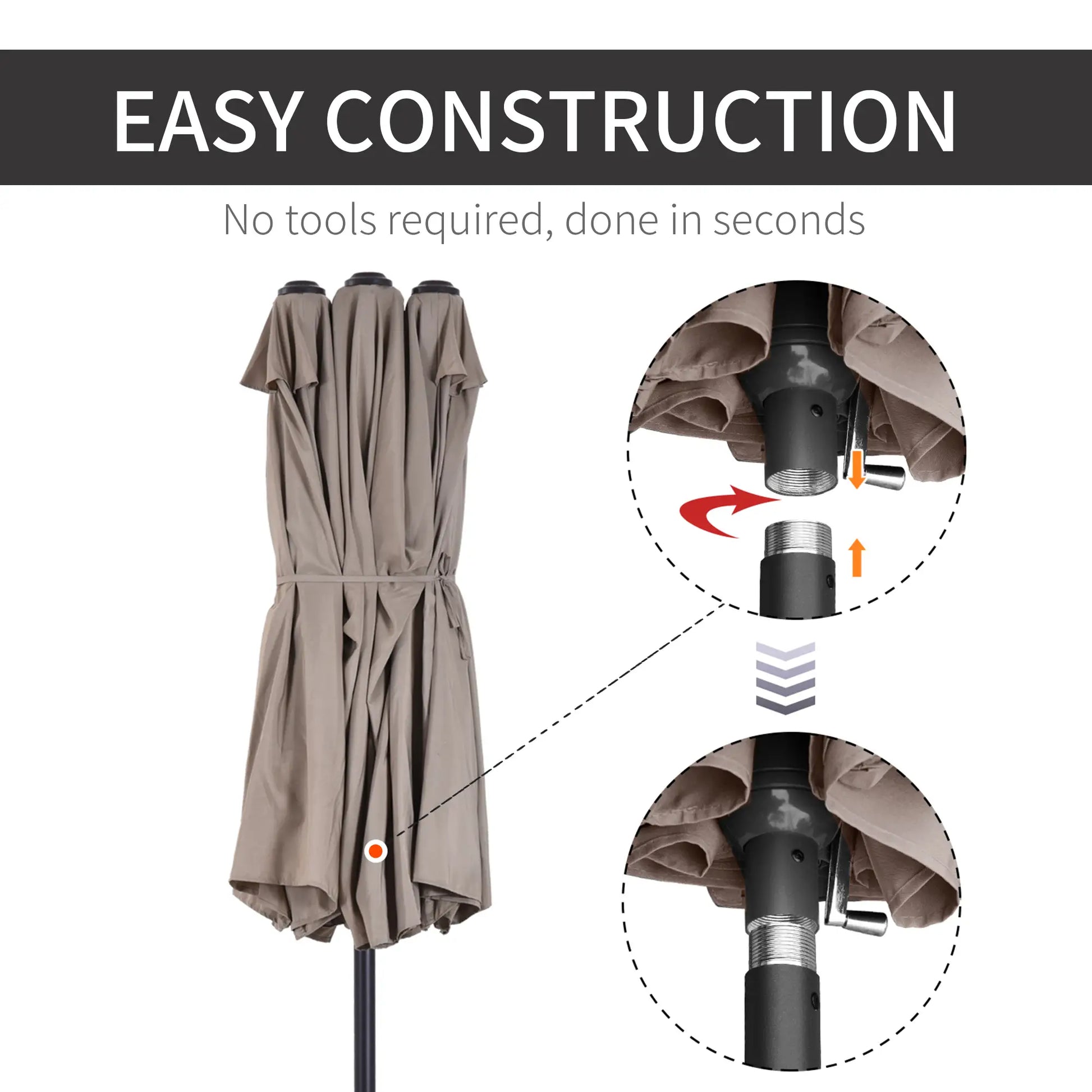 15' Outdoor Patio Umbrella, Twin Canopy Sunshade, Steel Table, Lift Crank, Tan Sun Umbrellas at Gallery Canada