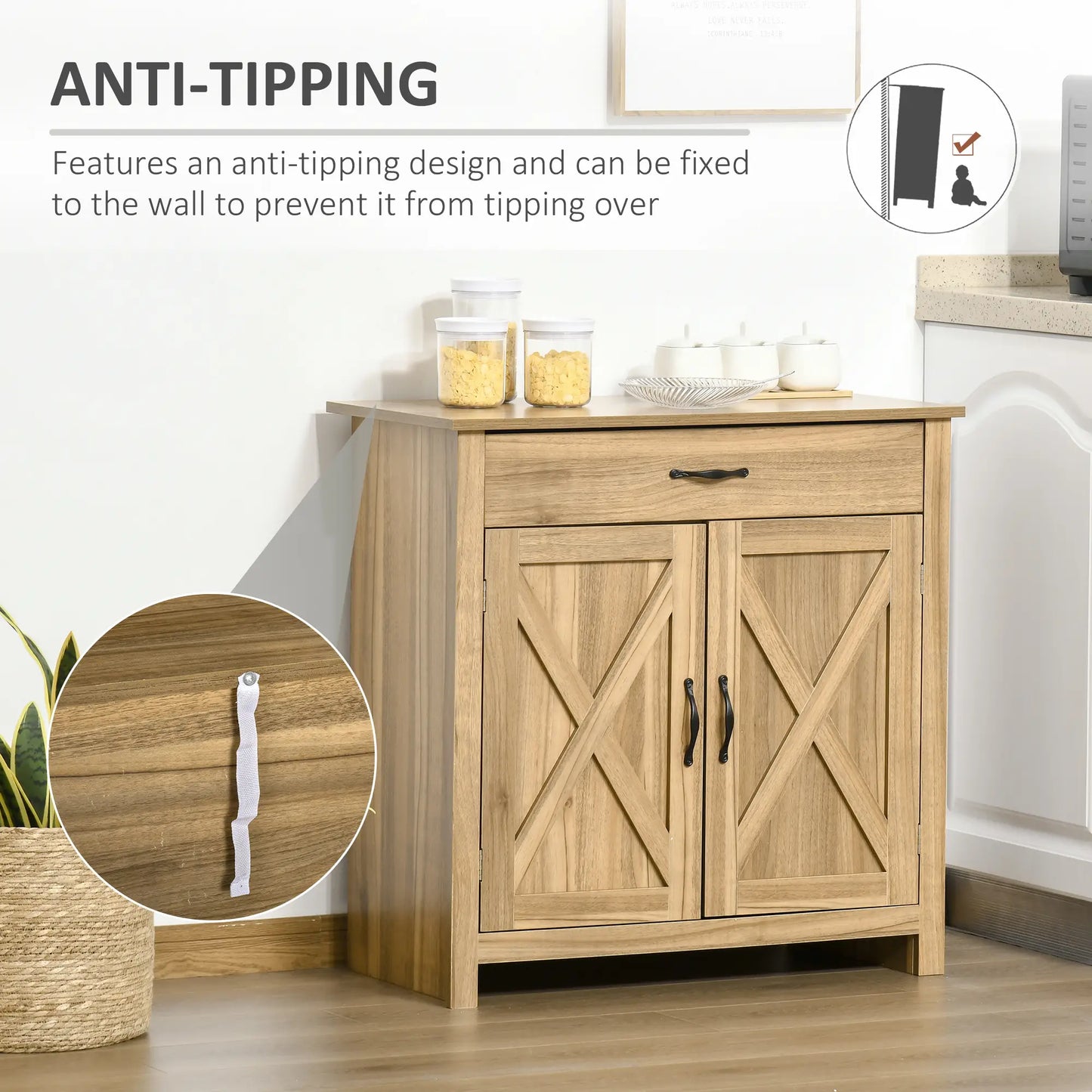 Farmhouse Sideboard, Buffet Cabinet with Barn Doors, Distressed Brown, Brown Bar Cabinets at Gallery Canada