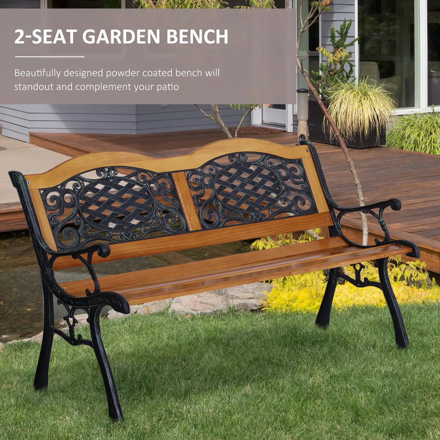 50" Garden Bench, Porch Park Chair, Cast Iron Hardwood Outdoor Benches at Gallery Canada