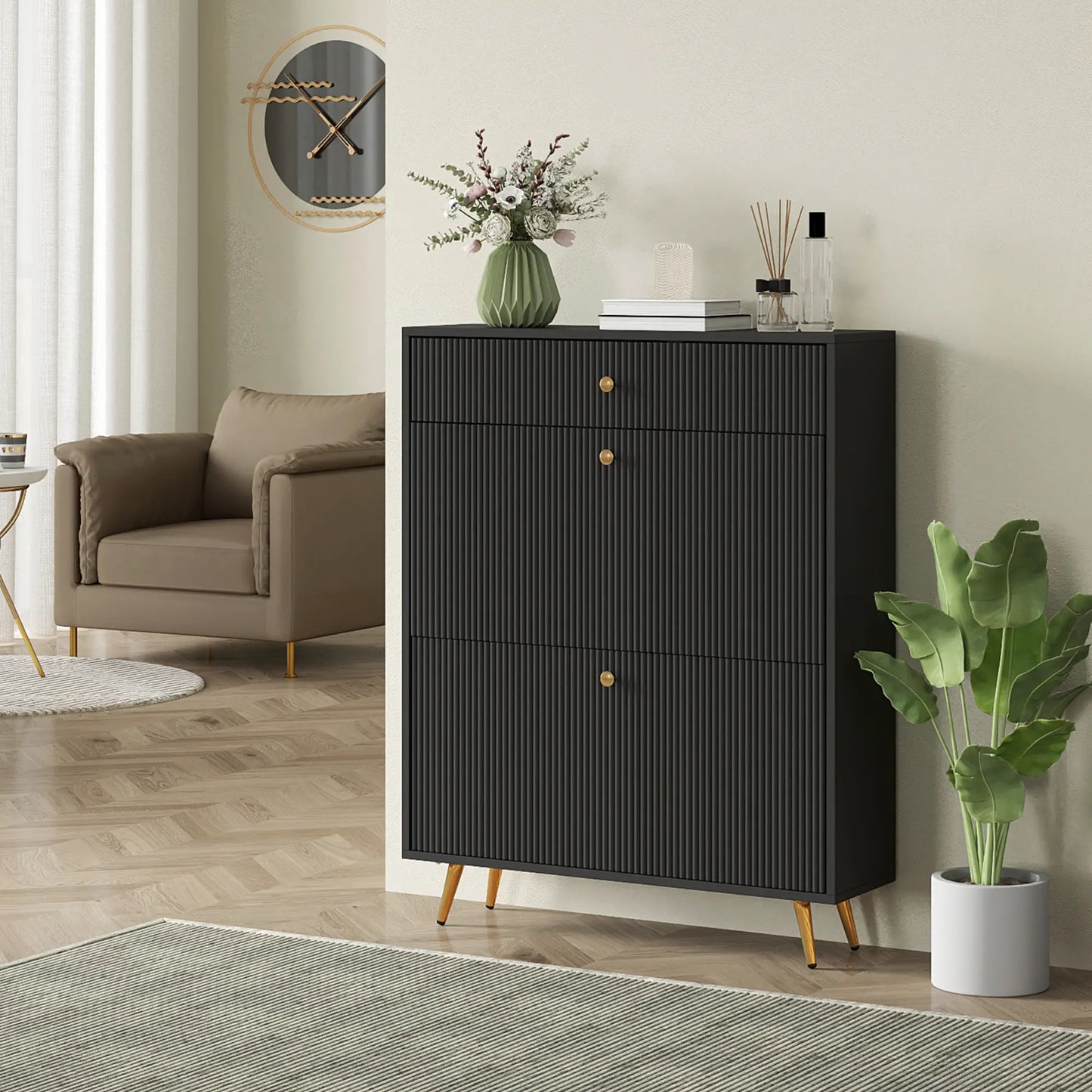 Narrow Shoe Storage Cabinet, Adjustable Shelves, 12 Pairs, Black Shoe Storage Cabinets & Racks at Gallery Canada