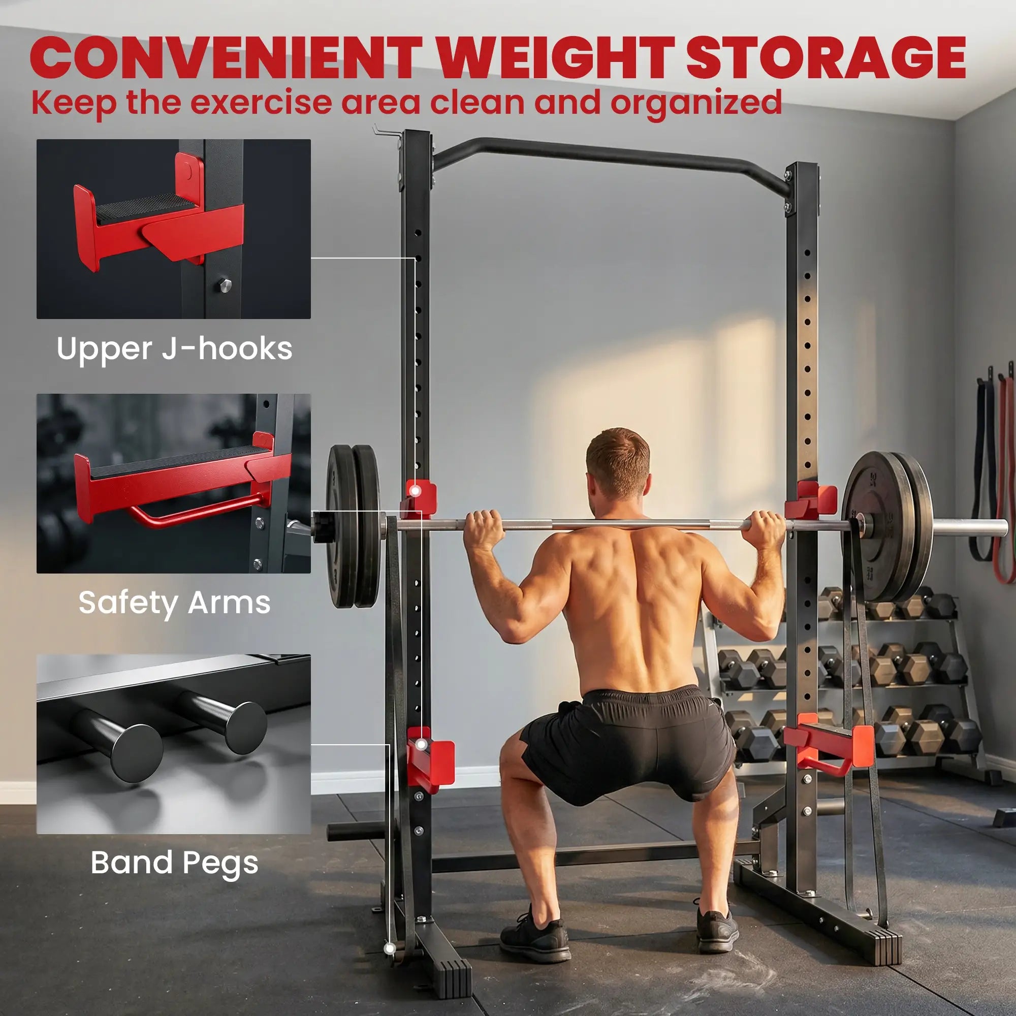 Power Cage Squat Rack, 1100LB, Pull-Up Bar, J-Hooks, Plate Storage Power Towers at Gallery Canada