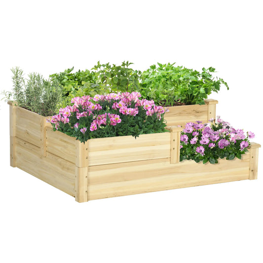 3 Tier Raised Garden Bed, Wooden Planter Box, 42.5"x34.6"x14.2", Natural Wooden Planter Boxes Natural at Gallery Canada