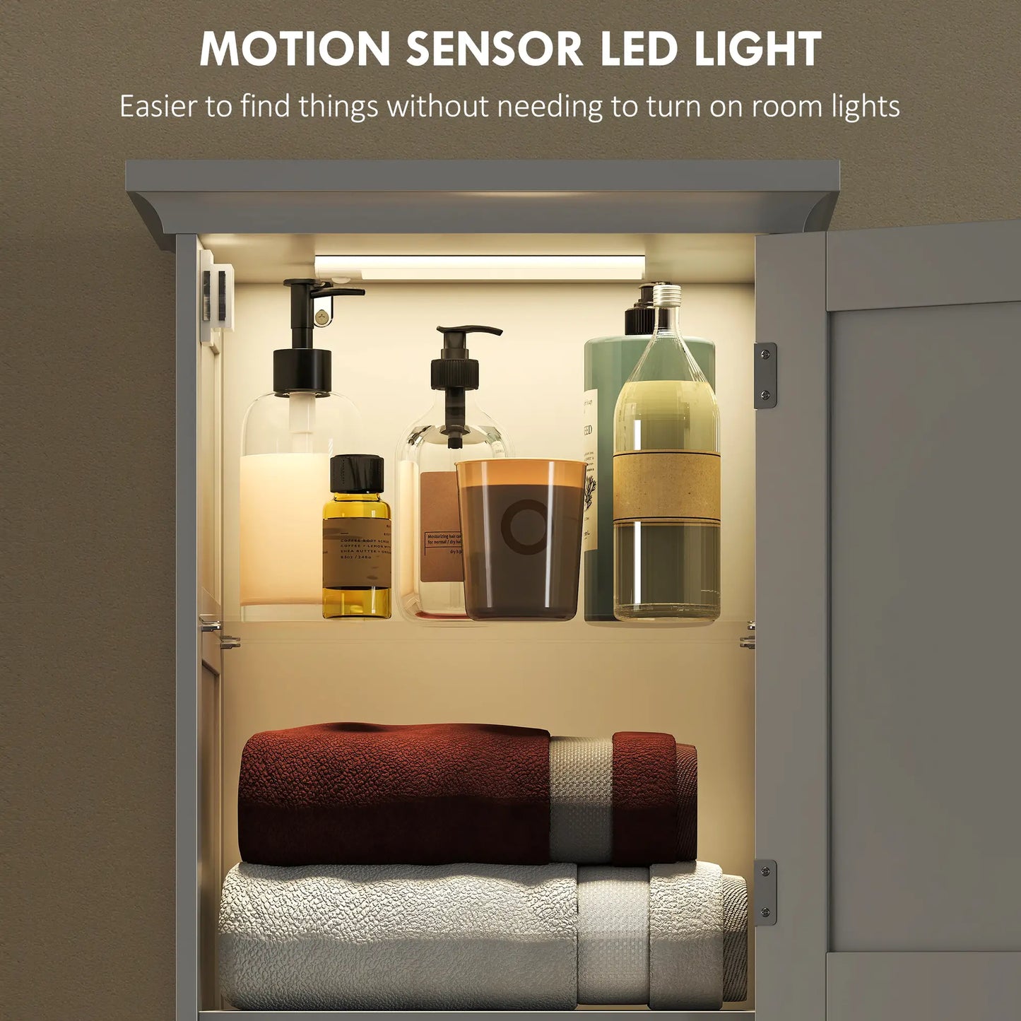 67" Tall Narrow Bathroom Storage Cabinet, LED Light, Adjustable Shelf, Drawer Freestanding Bathroom Cabinets at Gallery Canada