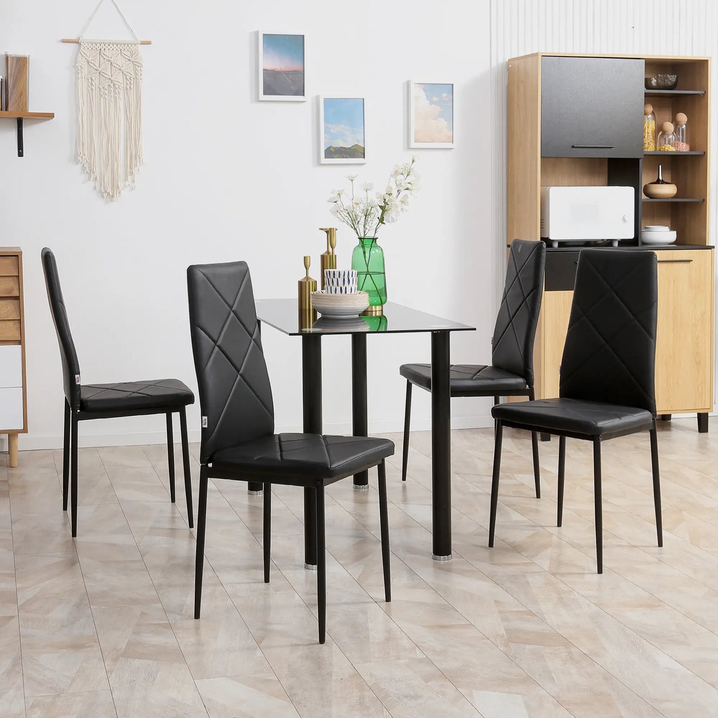 Dining Chairs Set of 4, Modern High Back, Faux Leather, Steel Legs, Black Bar Stools at Gallery Canada