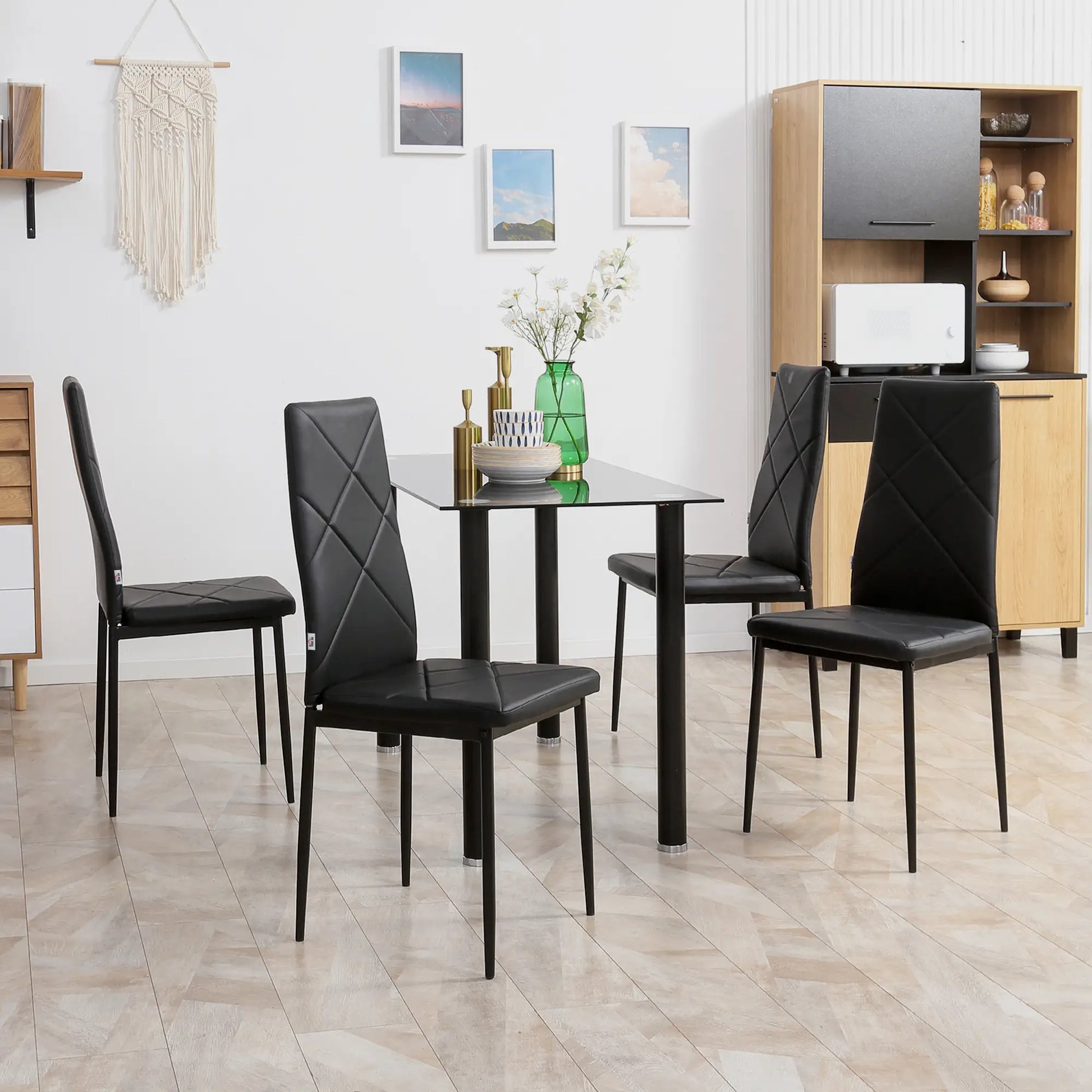 Dining Chairs Set of 4, Modern High Back, Faux Leather, Steel Legs, Black Bar Stools at Gallery Canada
