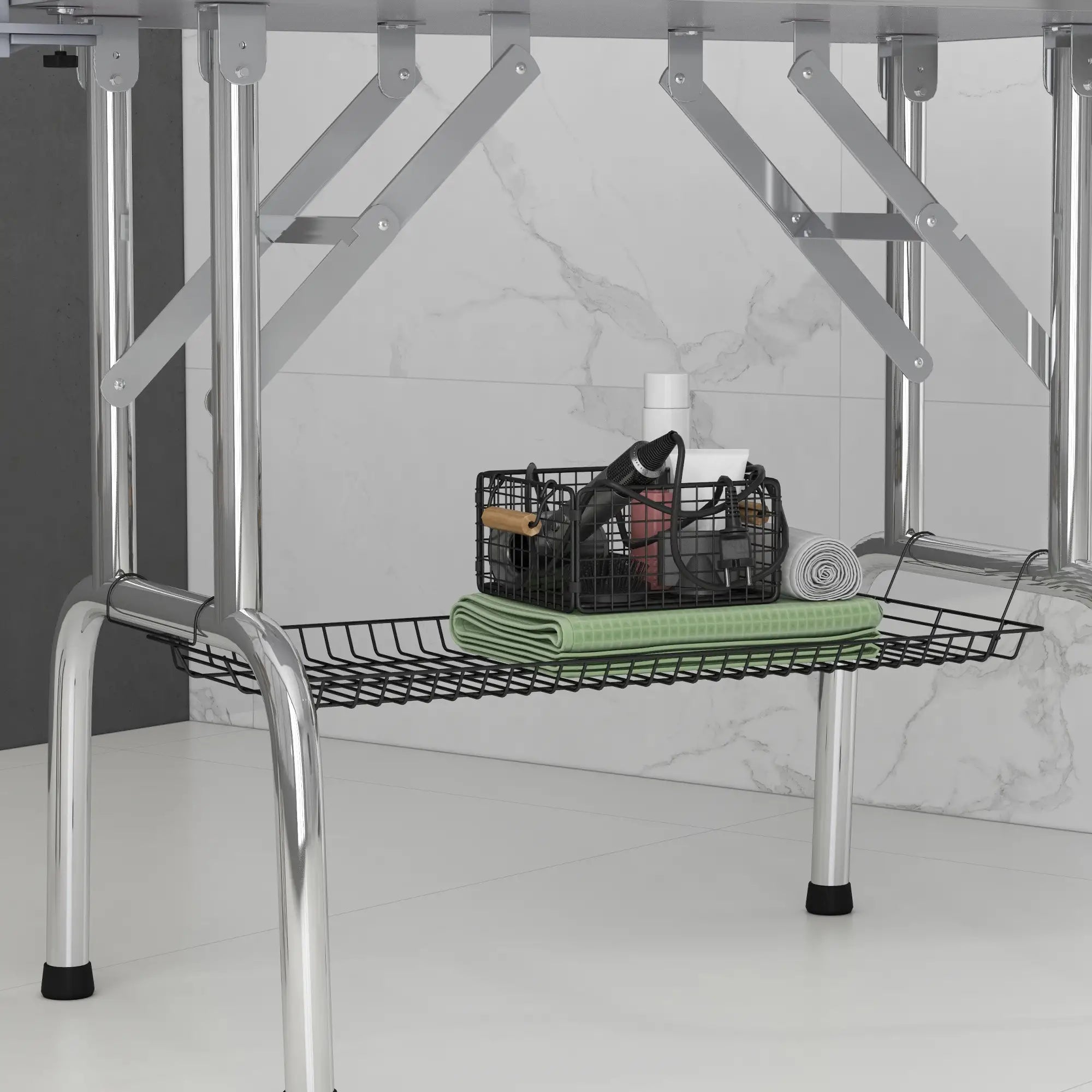 Foldable Dog Grooming Table, Height Adjustable Arm, Storage Shelf, Pink Dog Grooming Tables at Gallery Canada