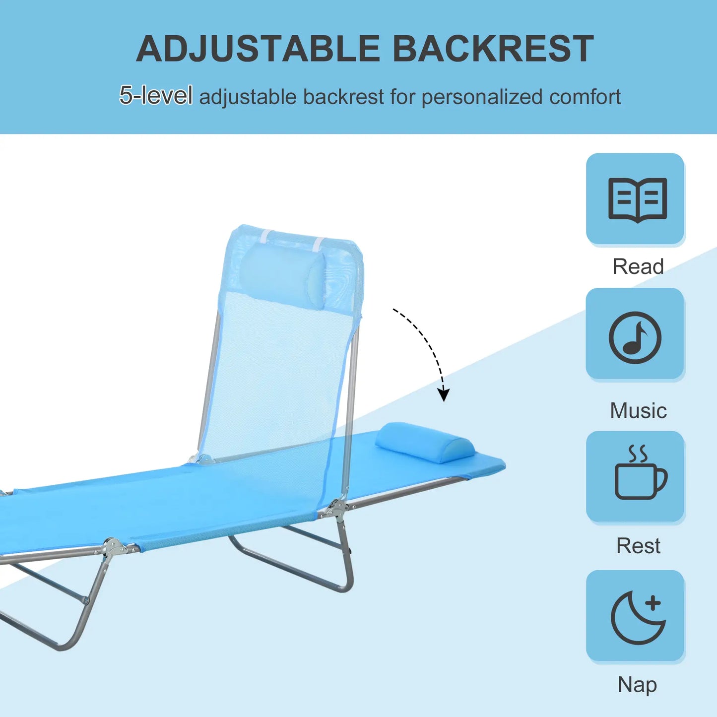 Portable Adjustable Reclining Lounge Chair, Folding Chaise, Blue Lounger Chairs at Gallery Canada