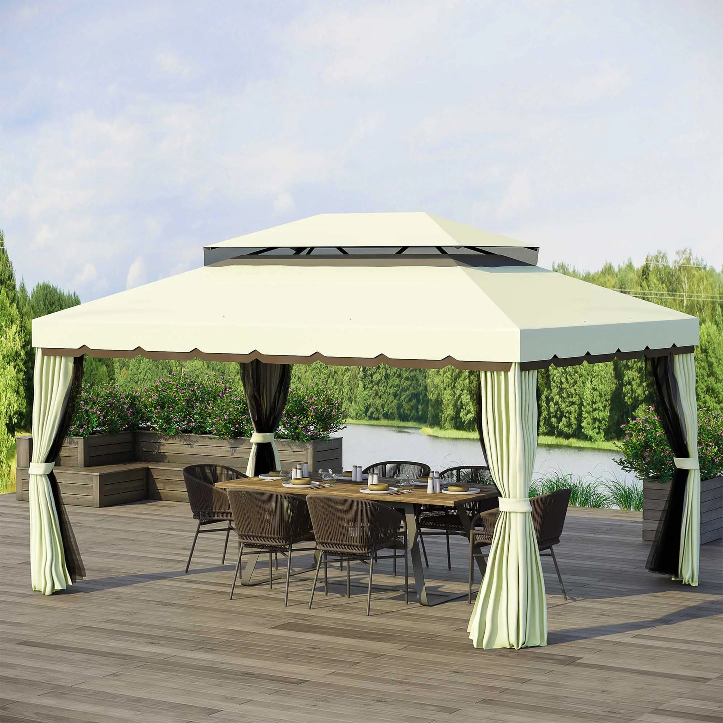 10'x13' Aluminum Gazebo, Double Tier, Netting, Curtains, White Gazebos at Gallery Canada