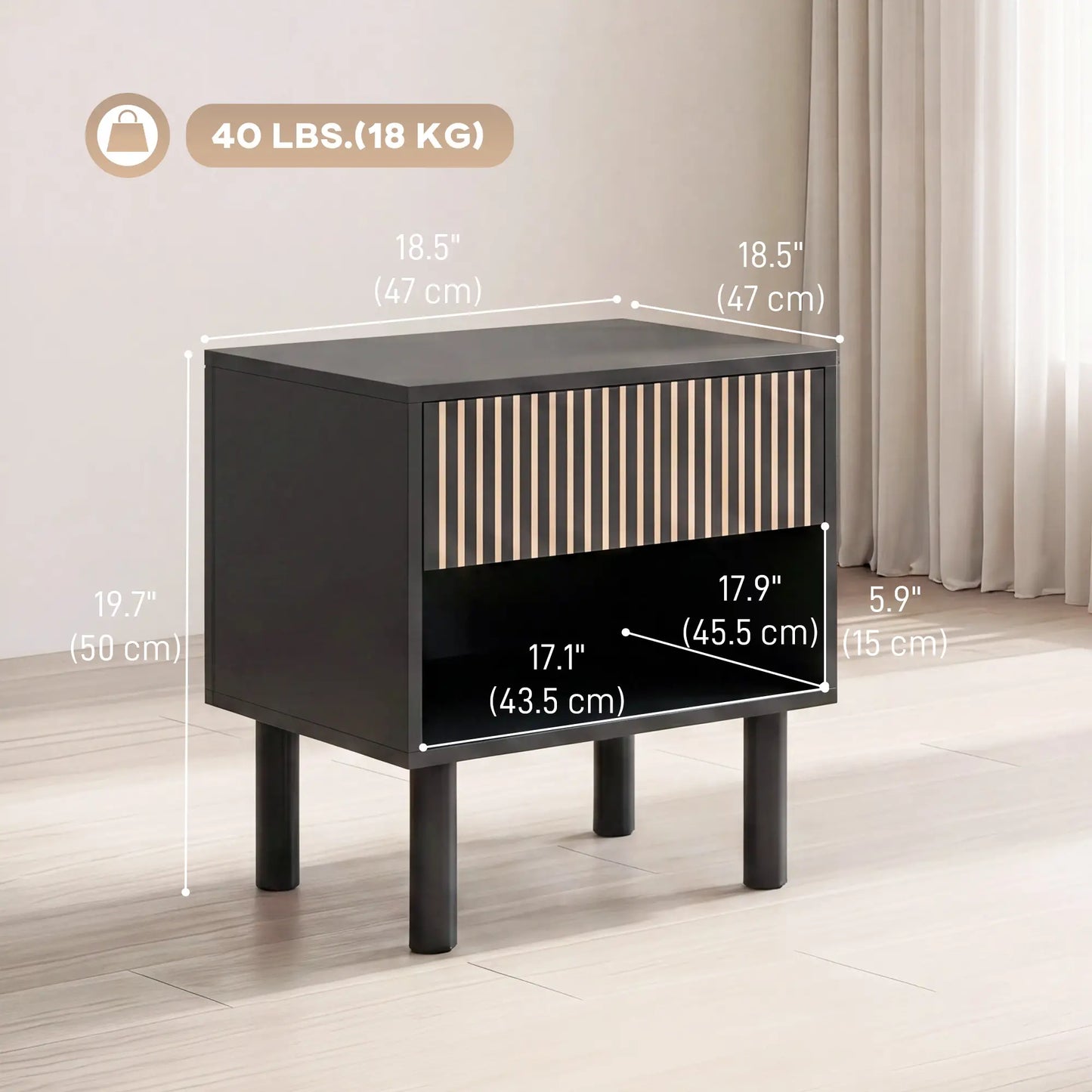 Modern Bedside Table with Drawer and Open Shelf, Sofa Side Table for Bedroom Living Room, Set of 2, Black Bedside Tables at Gallery Canada