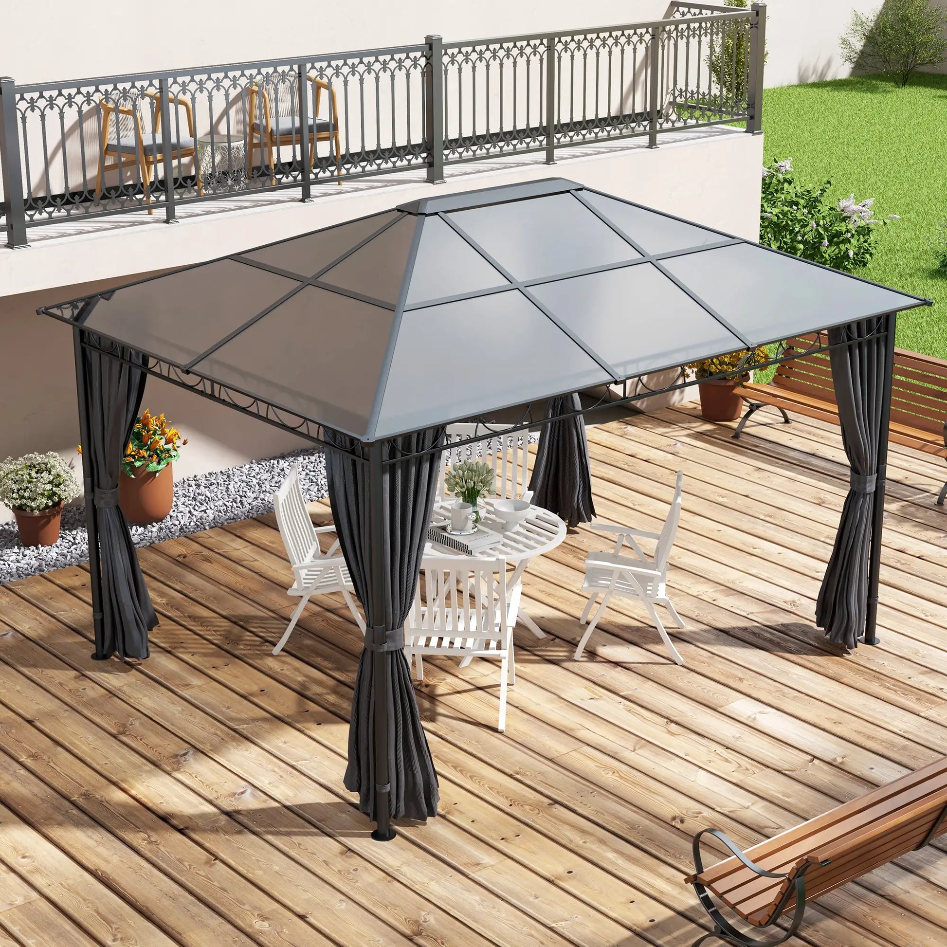 13' x 10' Polycarbonate Hardtop Gazebo, Aluminum Frame, Dark Grey Gazebos at Gallery Canada