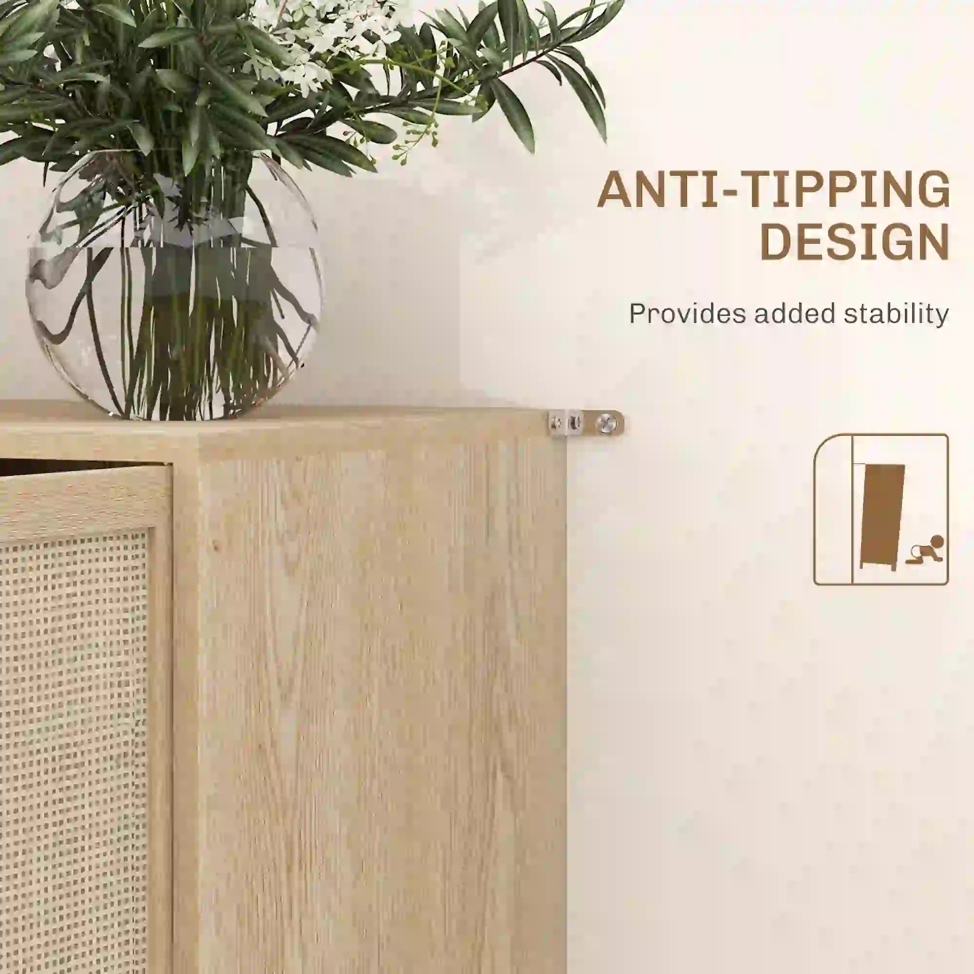 Boho Kitchen Sideboard Cabinet, Shelves, Wood Legs, Rattan Doors, Natural Storage Cabinets at Gallery Canada