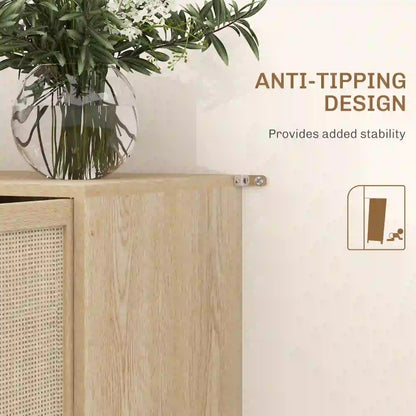 Boho Kitchen Sideboard Cabinet, Shelves, Wood Legs, Rattan Doors, Natural Storage Cabinets at Gallery Canada