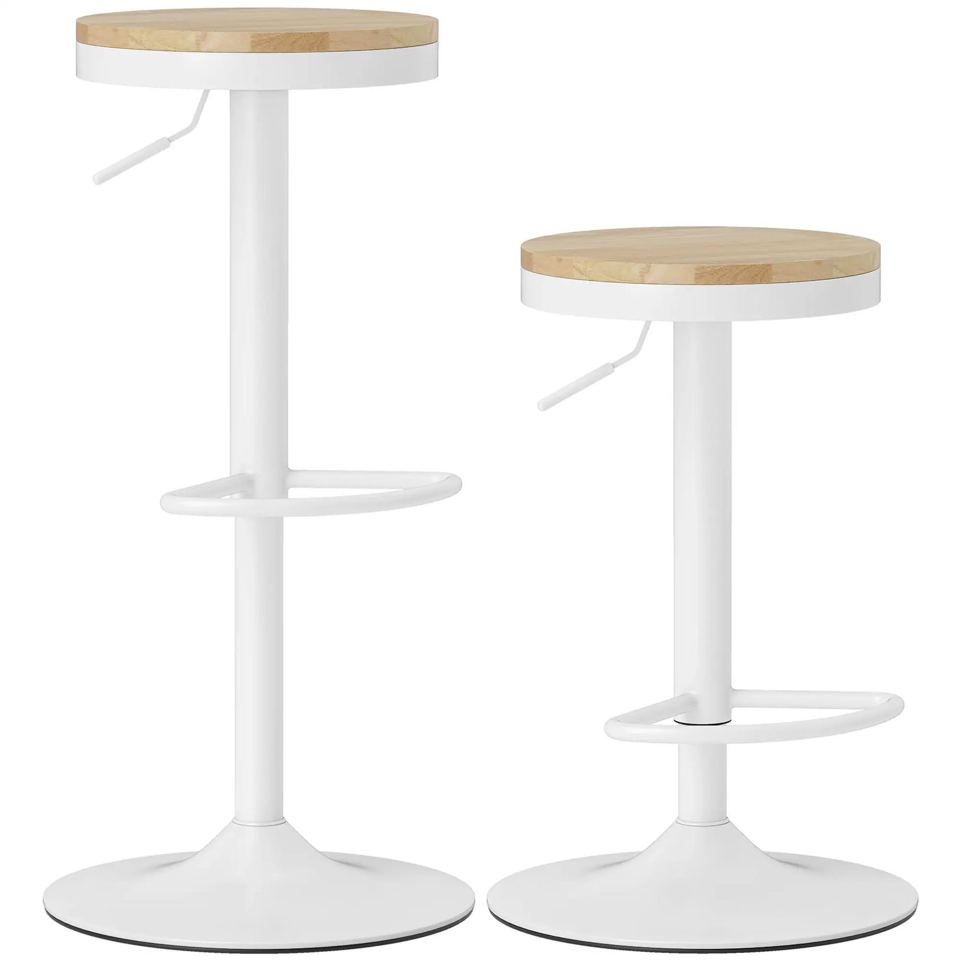 Swivel Bar Stools Set of 2, Adjustable Height, Natural Wood, White Bar Stools at Gallery Canada