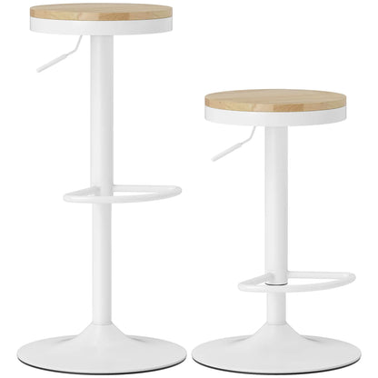 Swivel Bar Stools Set of 2, Adjustable Height, Natural Wood, White Bar Stools at Gallery Canada