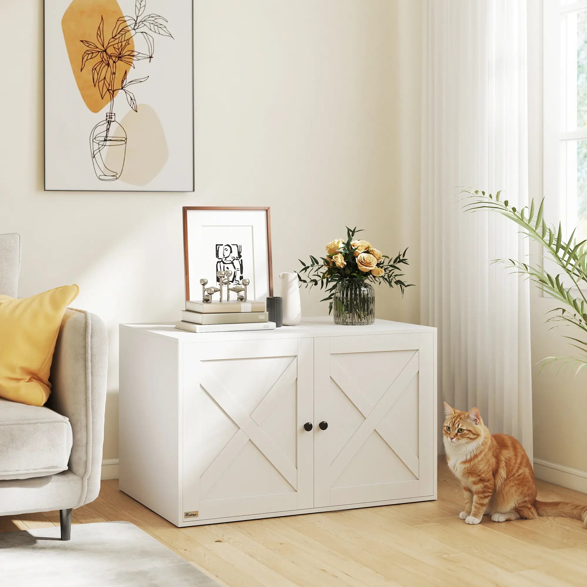 Cat Litter Box Enclosure, Double Doors, Handles, 31.5
