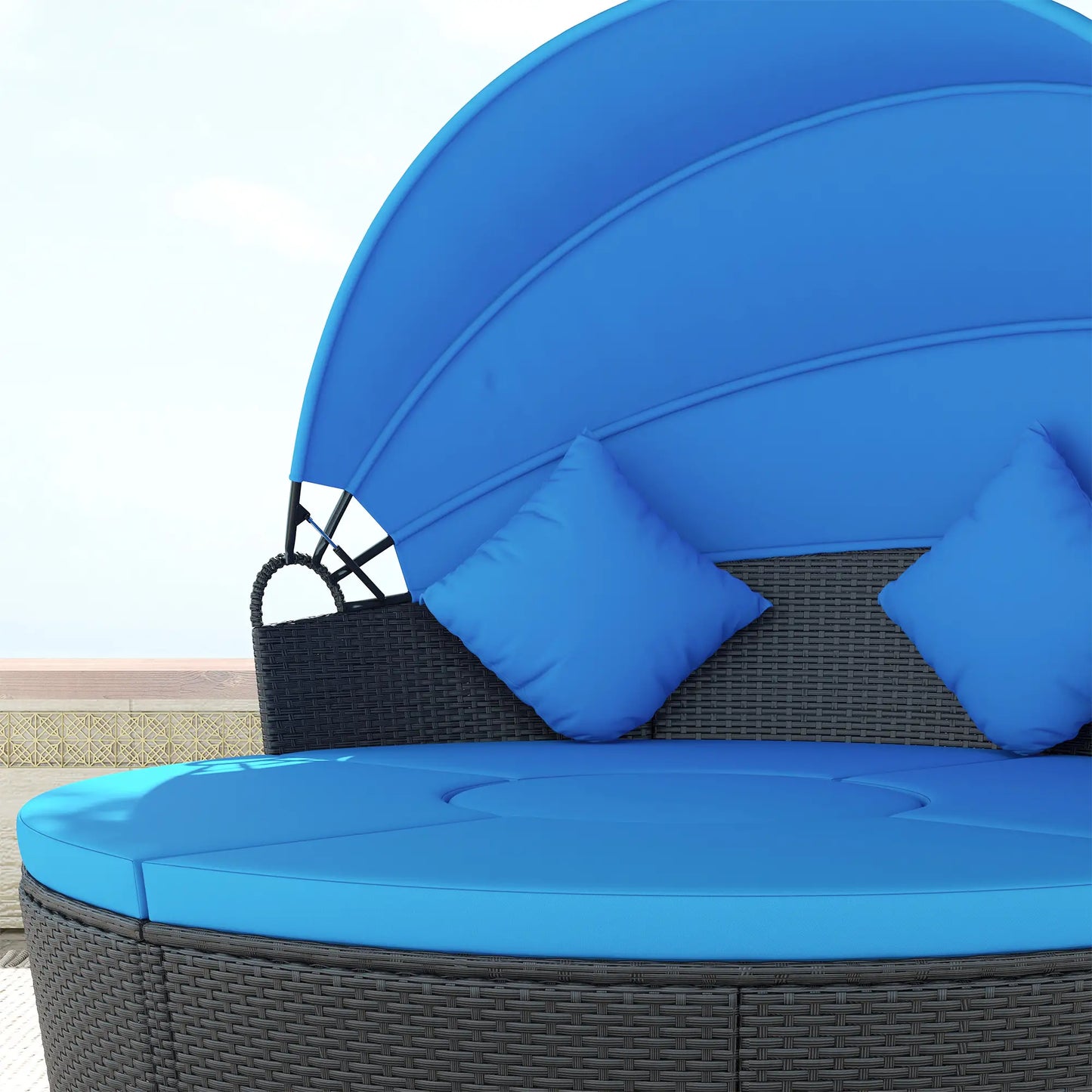 4-Piece Round Sofa Bed, Outdoor Daybed, Retractable Canopy, PE Rattan Daybeds at Gallery Canada