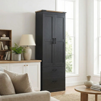 67" Tall Kitchen Pantry Cabinet With Doors, Drawers, Adjustable Shelves, Black Kitchen Pantry Cabinets at Gallery Canada