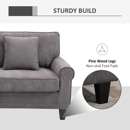 Modern 3 Seater Sofa, Corduroy Fabric, Pine Wood Legs, Light Grey 3-Seater Sofas at Gallery Canada
